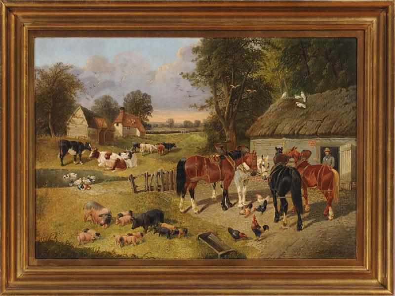 Appraisal: JOHN FREDERICK HERRING PEACEABLE BARNYARD Oil on canvas not examined