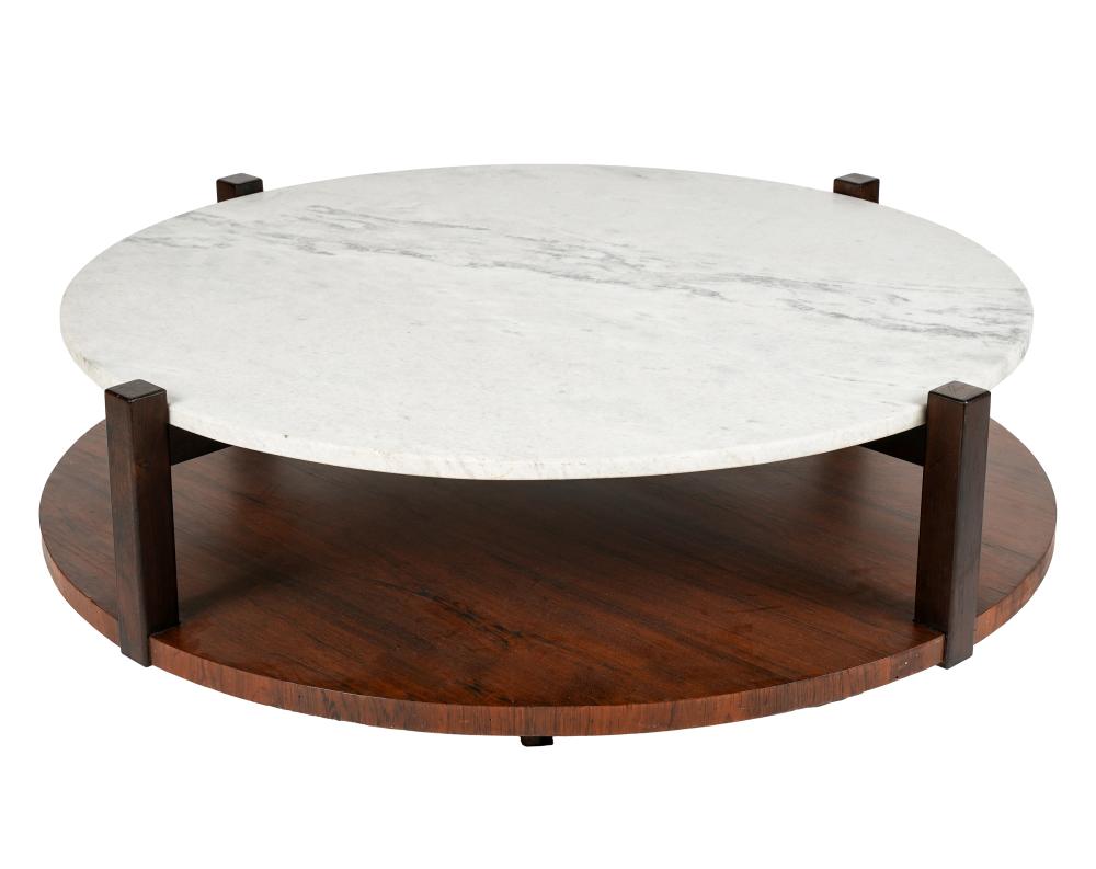 Appraisal: CELINA DECORACOS COFFEE TABLEBrazil designed s wood and marble unsigned