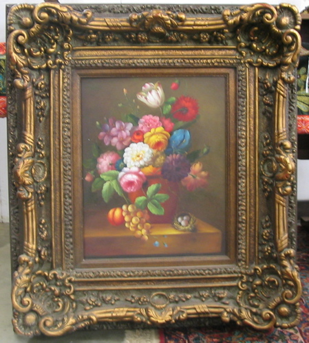 Appraisal: CONTINENTAL SCHOOL th century Oil on canvas Still life with