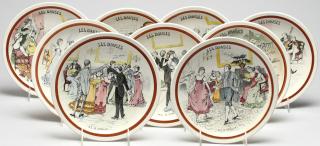 Appraisal: French Monterau Faience Plates Each depicting a different dance the