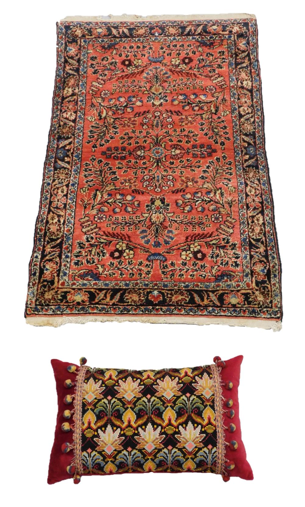 Appraisal: RUG TEXTILE Two pieces Semi-Antique Persian rug and needlepoint pillow