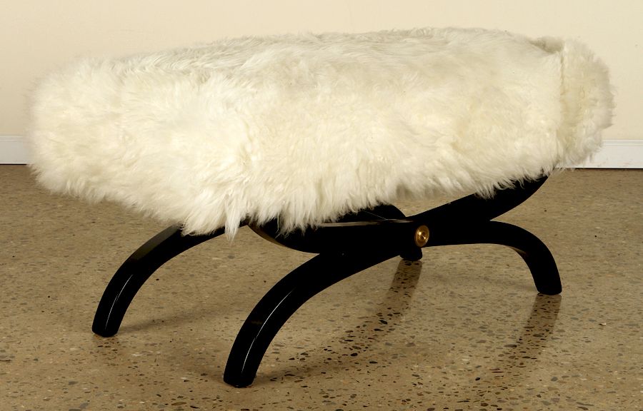 Appraisal: HOLLYWOOD REGENCY STYLE WOOD BENCH GOAT SKIN A Hollywood Regency