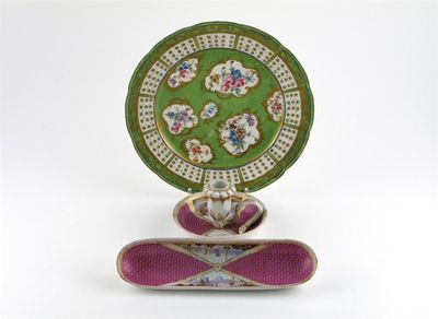 Appraisal: A S vres plate painted with floral sprays on a