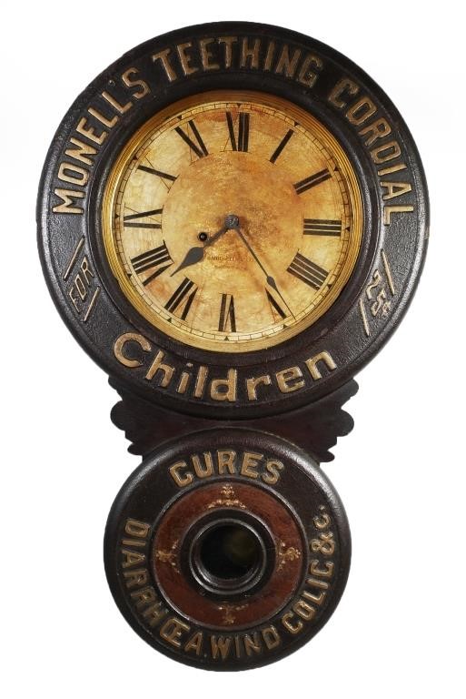 Appraisal: BAIRD CLOCK MONELL'S TEETHING CORDIALA Baird patent medicine advertising clock