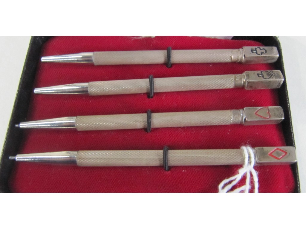 Appraisal: Cased set of sterling silver bridge pencils