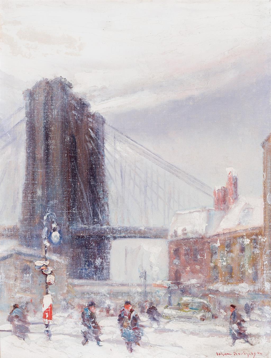 Appraisal: JOHANN BERTHELSEN American - Brooklyn Bridge in Winter oil on