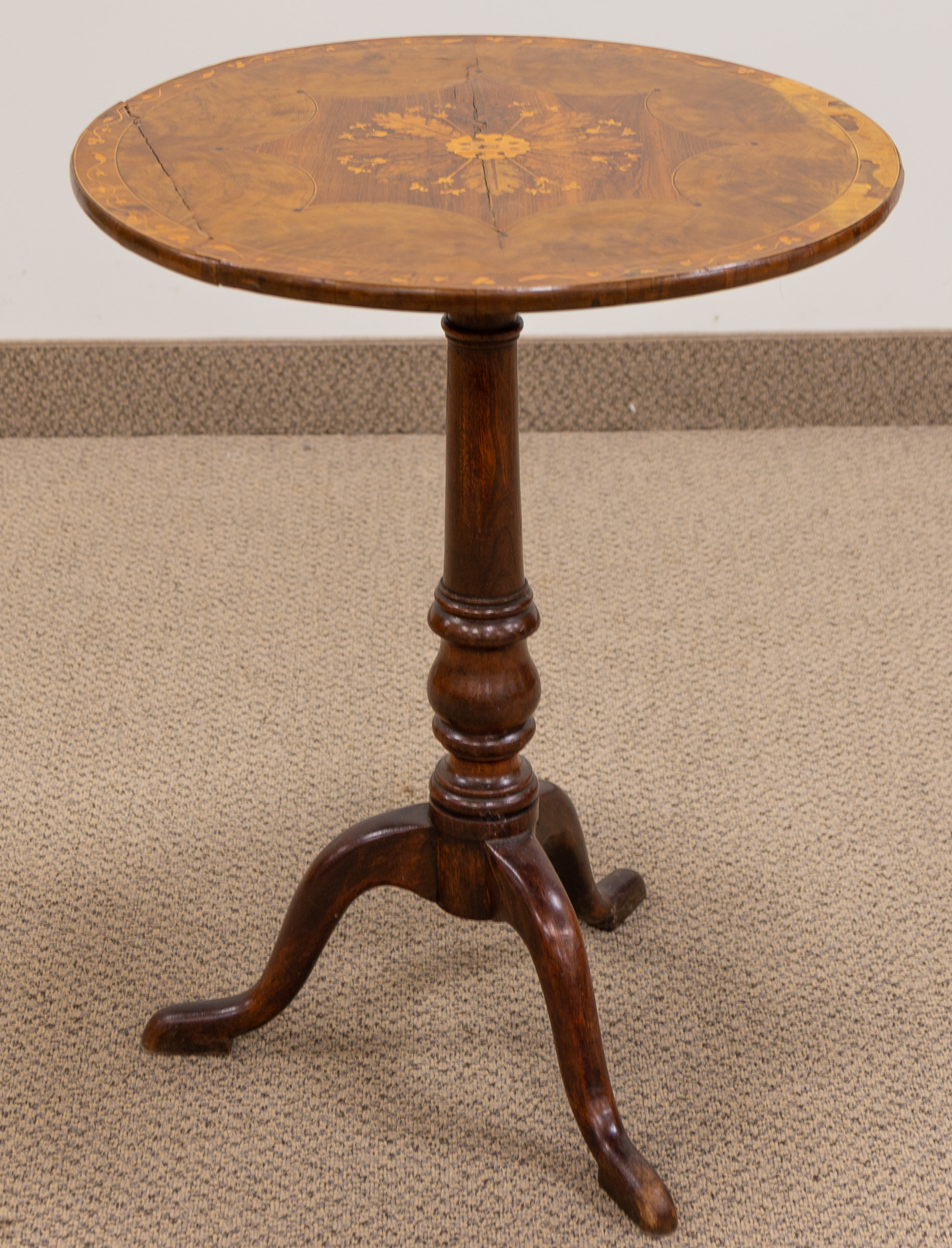 Appraisal: QUEEN ANNE WALNUT MARQUETRY SIDE TABLE Queen Anne Walnut Marquetry