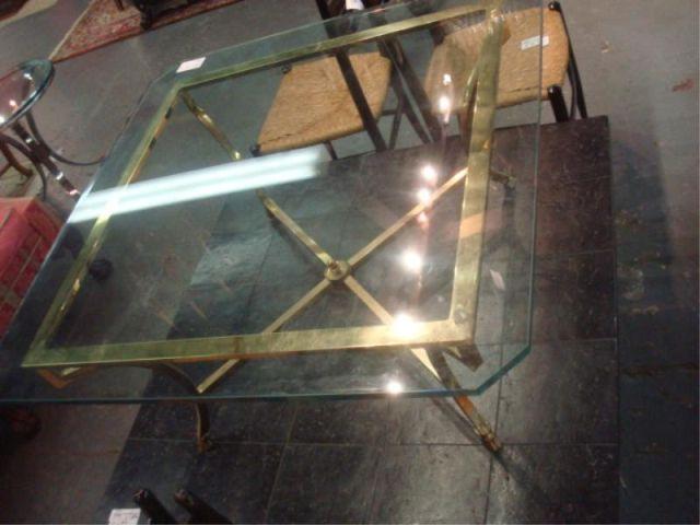 Appraisal: Midcentury Glass Top Coffee Table on X Form Brass Legs