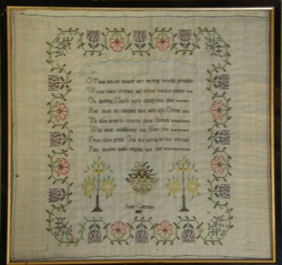 Appraisal: George III sampler embroidered with the lines 'O Thou whose