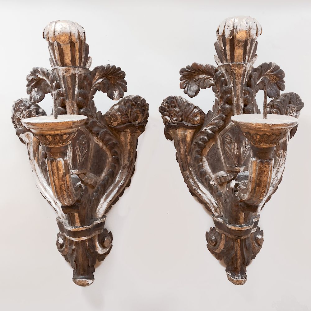 Appraisal: Pair of Large Italian Baroque Silver-Gilt and Grey Painted Corner