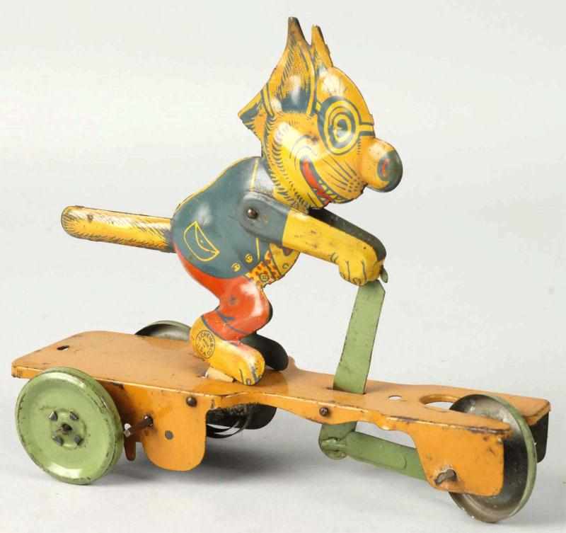 Appraisal: Tin Chein Crazy Cat Scooter Wind-Up Toy Description American Working