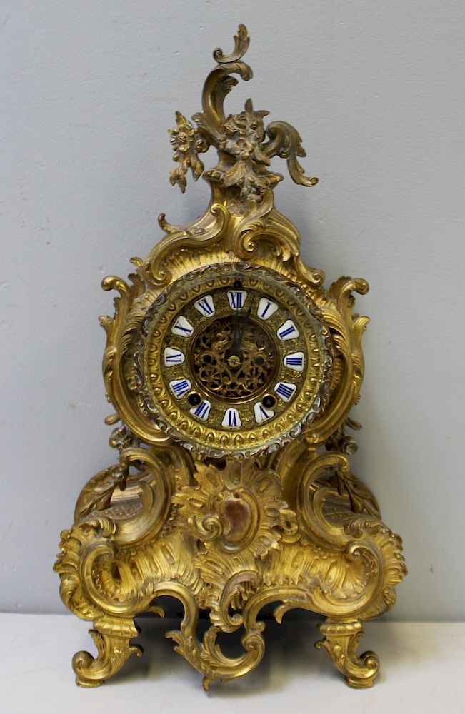 Appraisal: ANSONIA Signed Gilt Bronze Louis XV Style Clock Nice lustrous