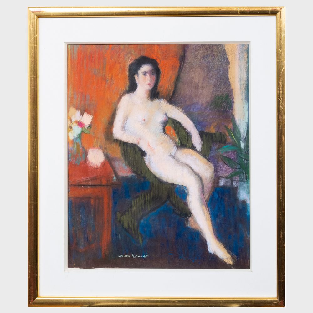 Appraisal: Warren Brandt - Seated Nude Red Table Pastel on paper