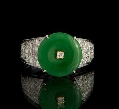 Appraisal: A Ladies' Natural Jadeite and Diamond Ring k white gold