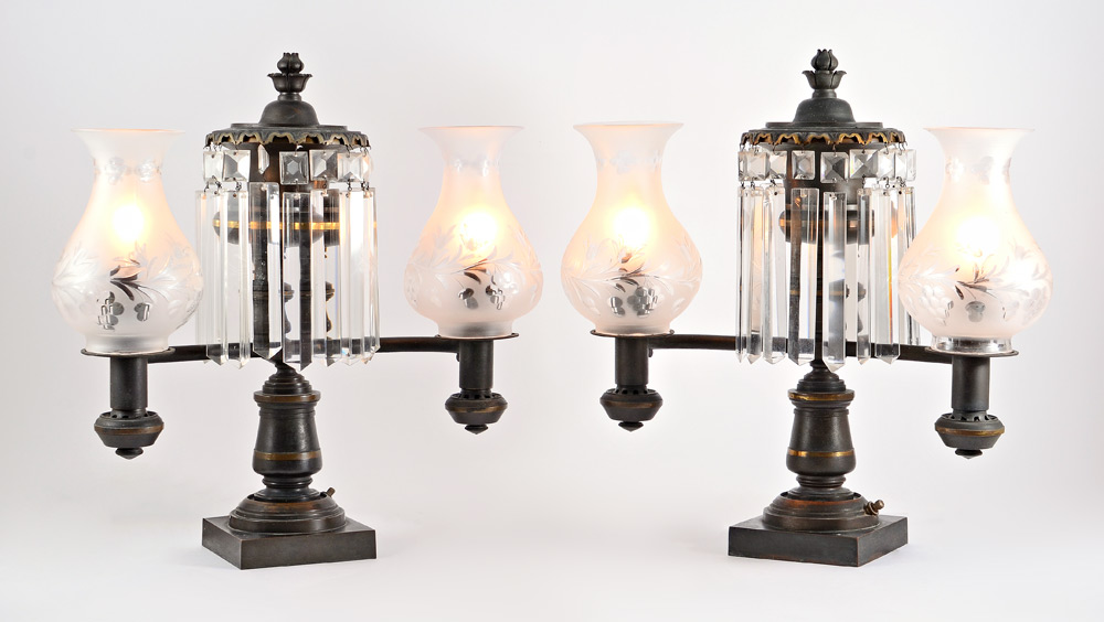 Appraisal: PR TH C DOUBLE ARM ARGAND LAMPS Attributed to the