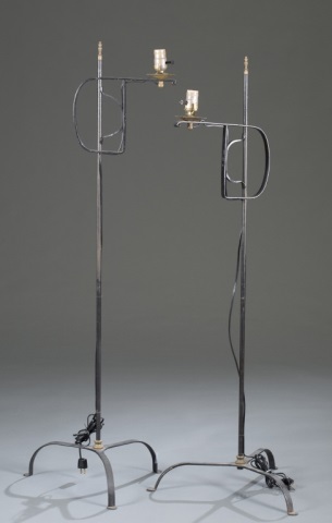 Appraisal: Pair of Arts and Crafts Floor Lamps Wrought iron base