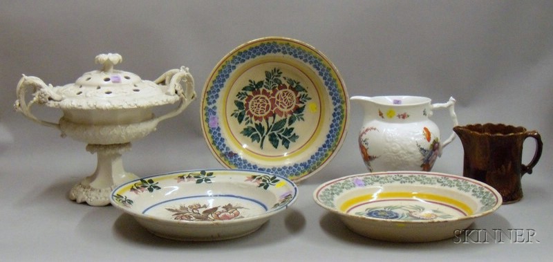 Appraisal: Three French Faience Stencil Decorated Earthenware Shallow Serving Bowls Two