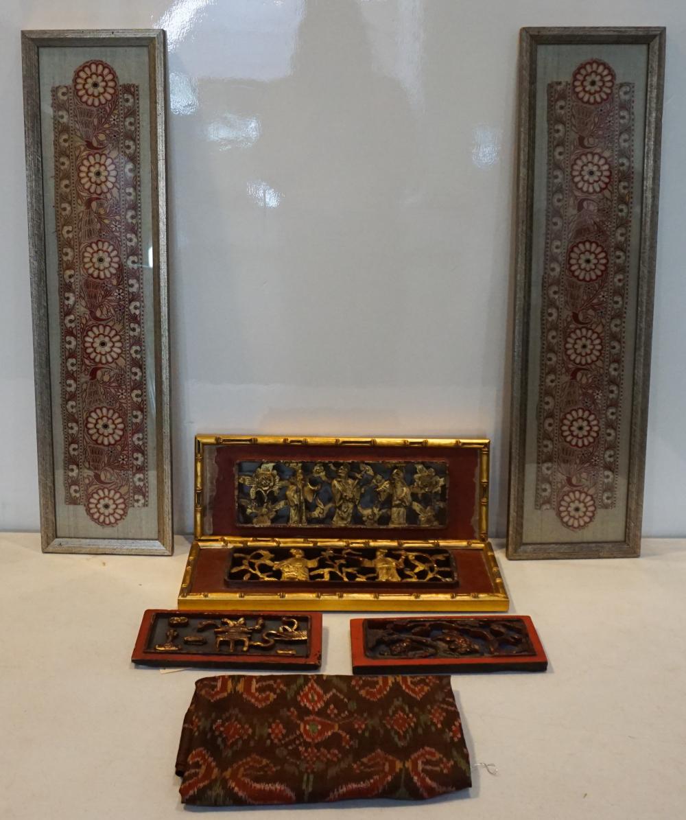 Appraisal: FOUR CHINESE LACQUERED PANELS PAIR ASIAN EMBROIDERED PANELS AND A