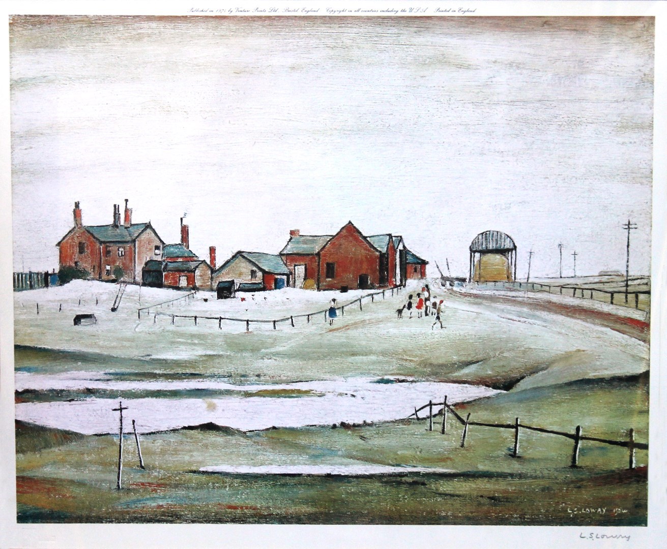 Appraisal: Laurence Stephen Lowry - Landscape with farm buildings colour reproduction