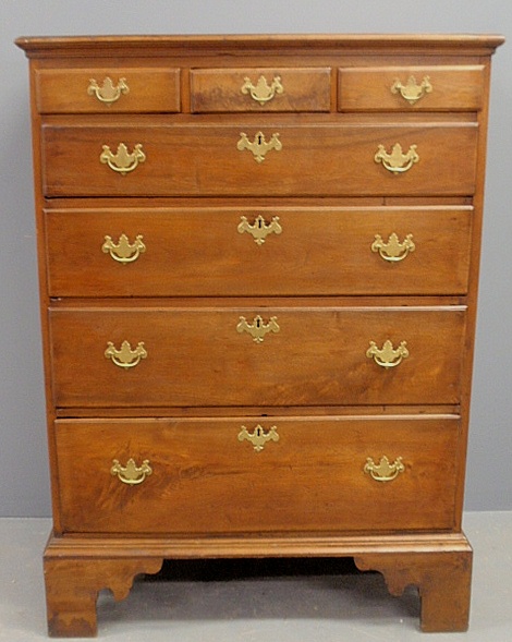 Appraisal: - Pennsylvania walnut highcase th c with a three-over-four drawer