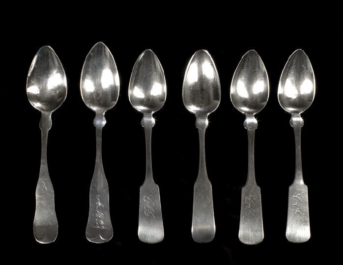 Appraisal: Six American Coin Silver Fiddle -Pattern Teaspoons second and third