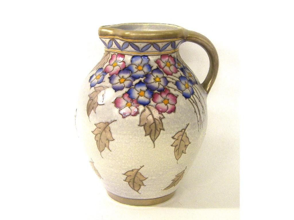 Appraisal: Charlotte Rhead Bursley Ware 'Hydrangea' ovoid ribbed jug pattern TL