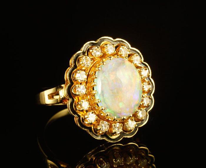 Appraisal: - K Gold Diamond and Opal Ring K gold diamond