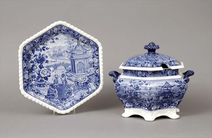 Appraisal: Ridgway Blue Transfer-Printed 'Asiatic Palaces' Pattern Soup Tureen Cover and