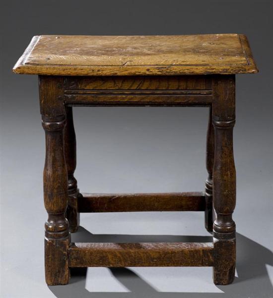 Appraisal: Jacobean style small walnut stool th century Rectangular top over