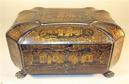 Appraisal: Chinese Export lacquer work box th century Of paneled hexagonal