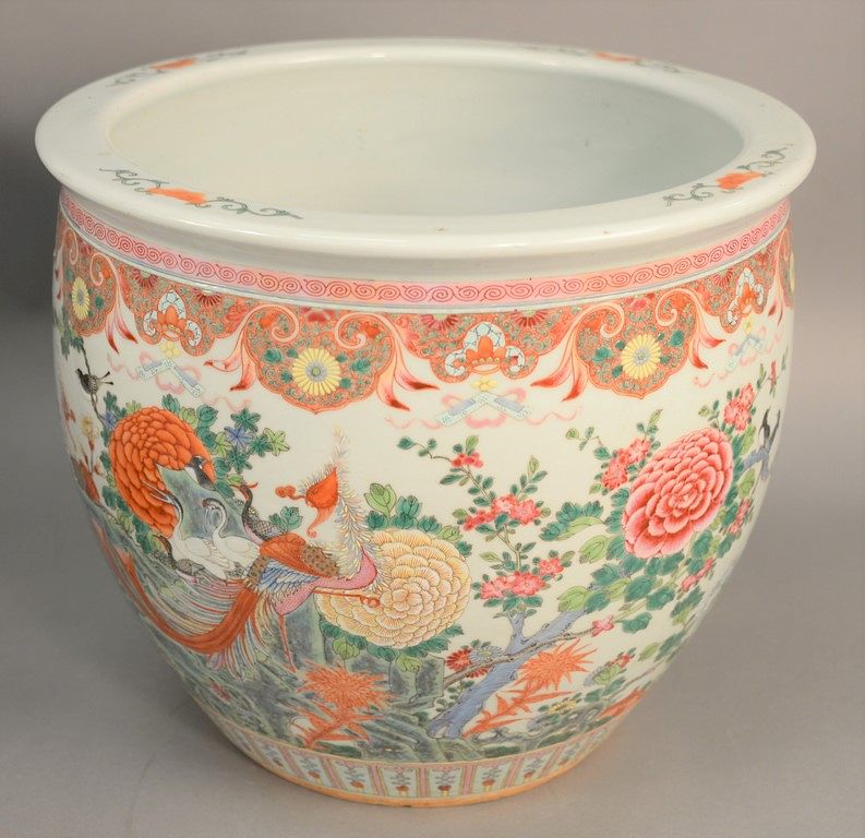 Appraisal: Chinese Famille Rose porcelain planter painted with large peacock among