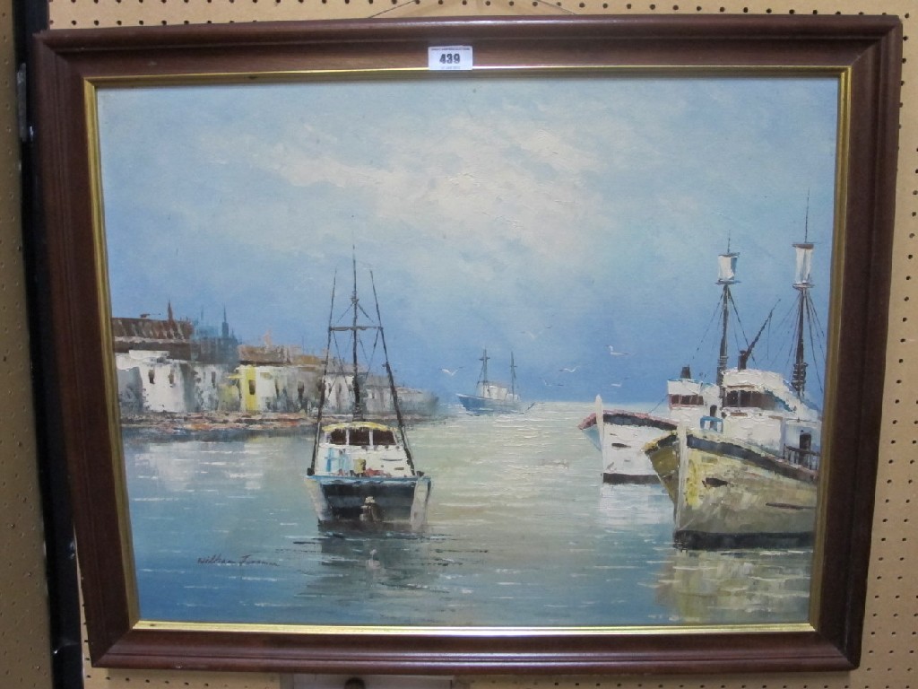 Appraisal: WILLIAM FOREMAN Oil on board harbour scene signed