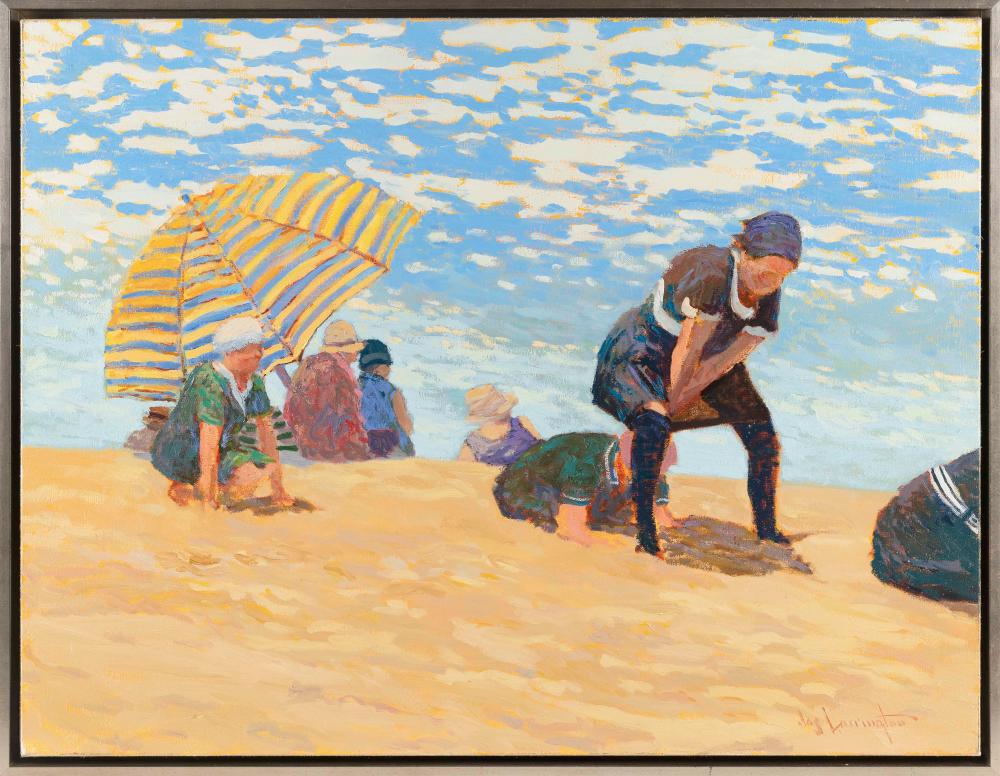 Appraisal: JAMES HARRINGTON NEW YORK B BEACH SCENE WITH FIGURES AND