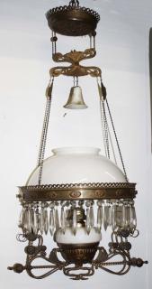 Appraisal: late th c prismed hanging lamp with brass frame shade