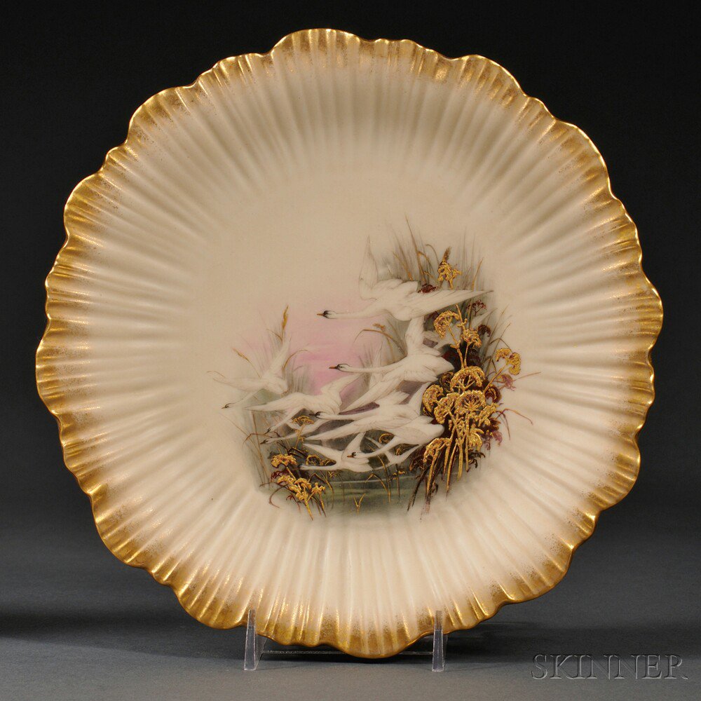 Appraisal: Royal Worcester Porcelain Charles Baldwyn Decorated Dish England c gilded