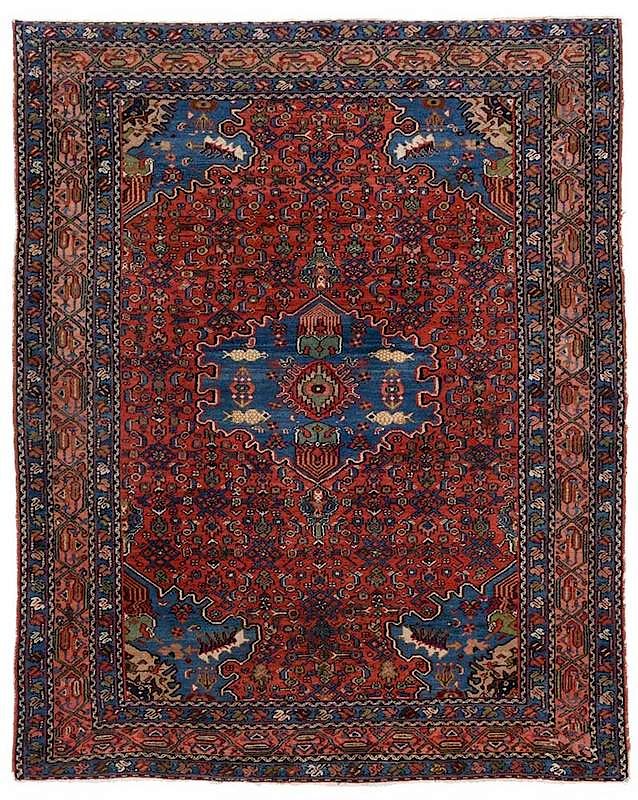 Appraisal: Persian Rug red field with overall floral and geometric design