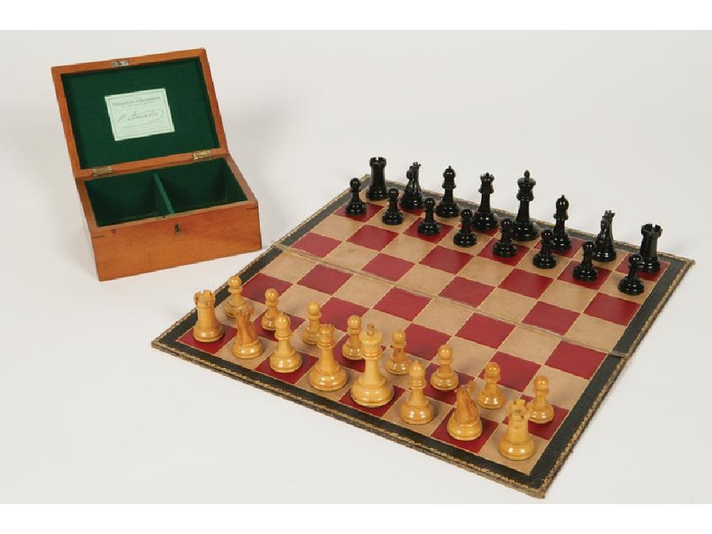 Appraisal: A STAUNTON PATTERN CHESS SET the white King stamped Jaques