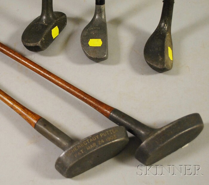 Appraisal: Five Wood Shaft Golf Putters including English Huntley two Schenectady