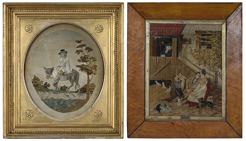 Appraisal: Two Framed Needleworks with Figures probably British early th century