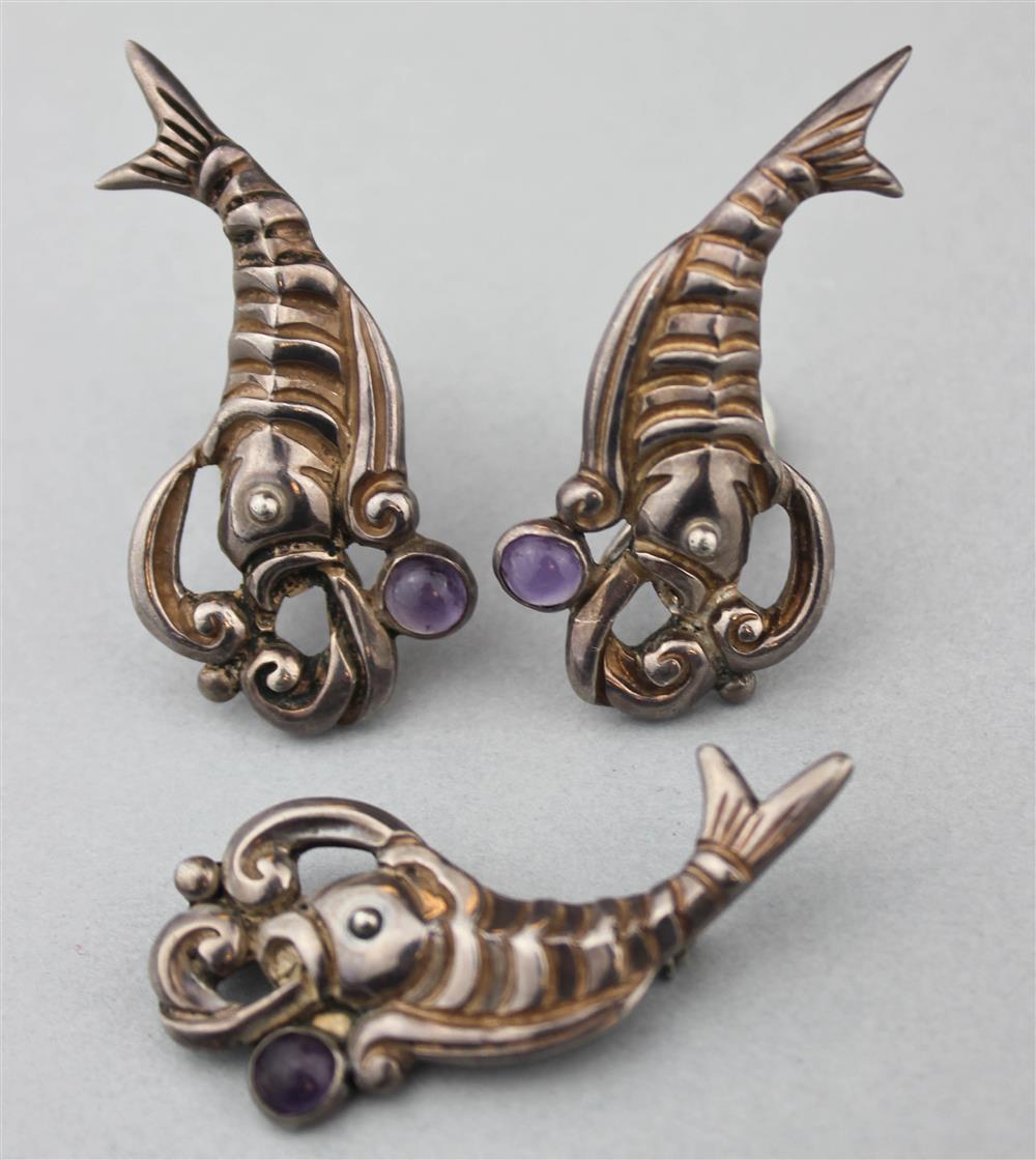 Appraisal: VINTAGE MARGO DE TAXCO STERLING AND AMETHYST PIN AND MATCHING