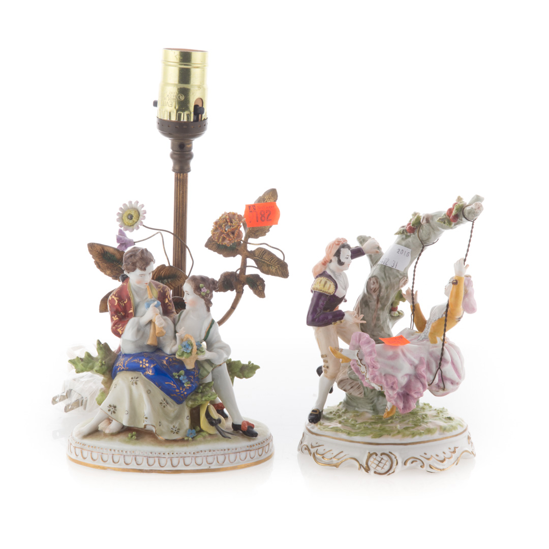 Appraisal: Two Continental style figural groups one as lamp