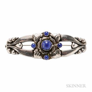 Appraisal: Sterling Silver and Lapis Brooch Georg Jensen bezel-set with lapis