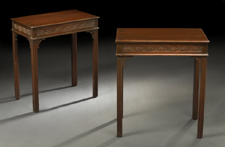 Appraisal: Pair of George III-Style Mahogany End Tables in the Chinese