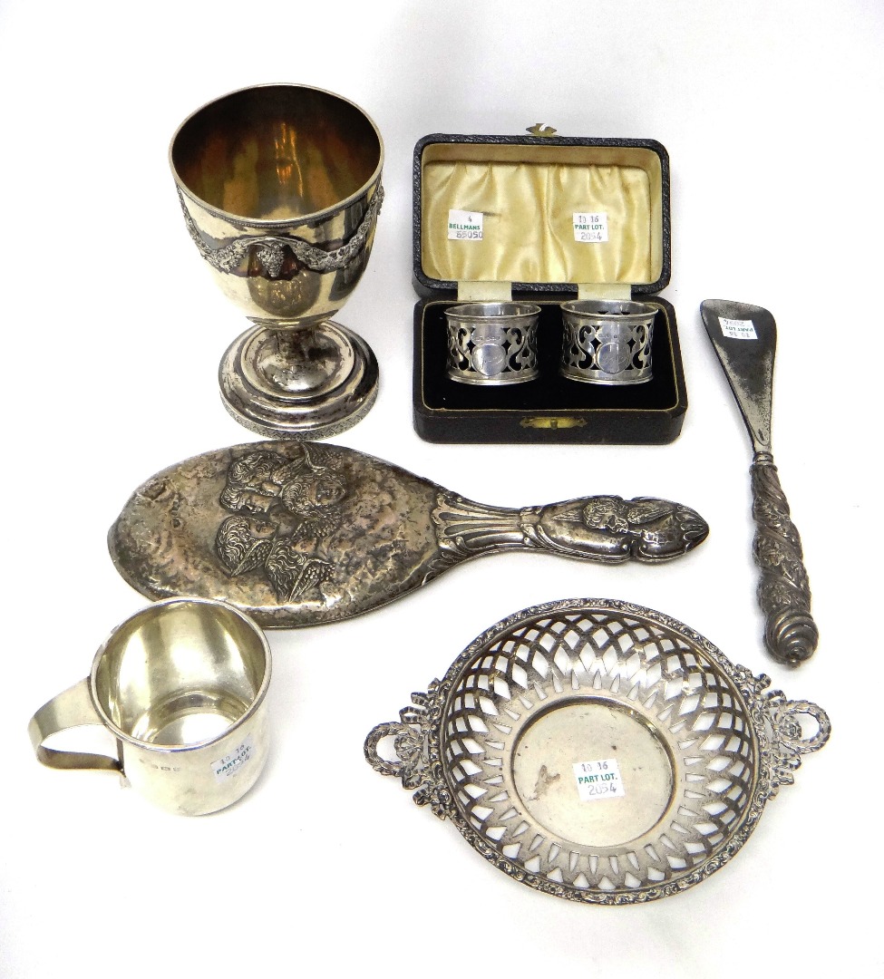 Appraisal: Silver and silver mounted wares comprising a twin handled bonbon