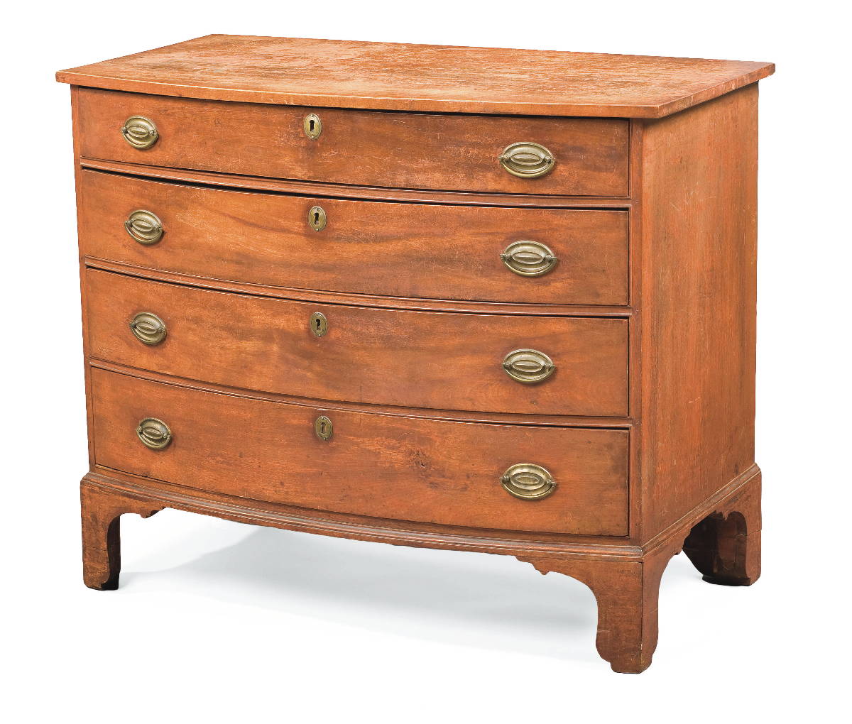 Appraisal: NEW HAMPSHIRE CHIPPENDALE BIRCH BOWFRONT CHEST OF DRAWERS IN EARLY