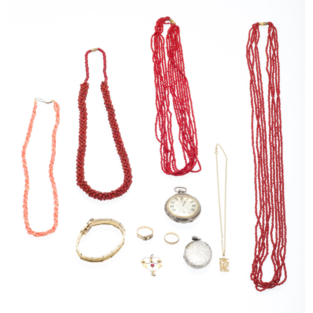 Appraisal: A collection of jewellery to include various coral bead necklaces