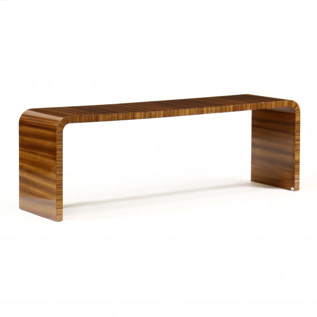 Appraisal: MODERN EXOTIC WOOD WATERFALL CONSOLE TABLE Late th century production