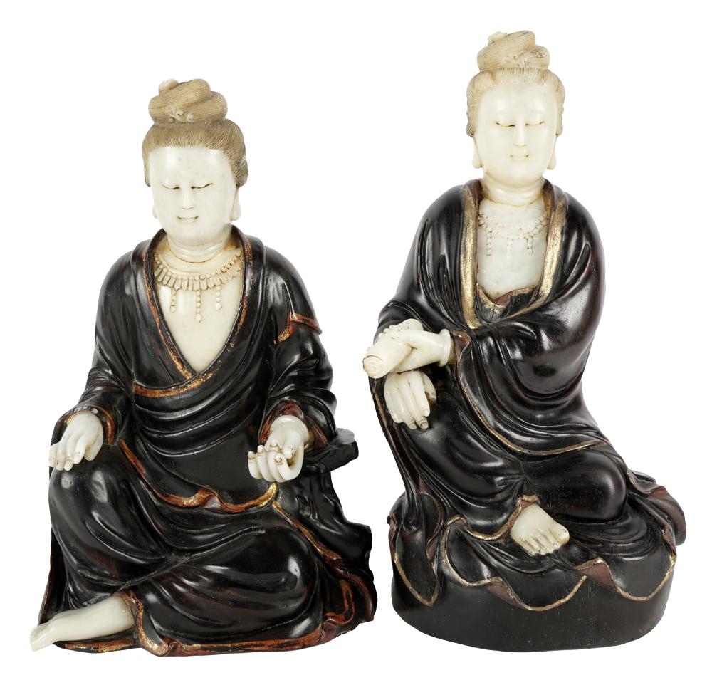 Appraisal: TWO CHINESE QUAN YIN FIGUREScarved and painted wood and carved