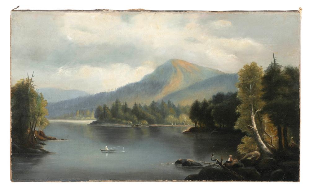 Appraisal: AMERICAN SCHOOL TH CENTURY BOATERS ON A MOUNTAIN LAKE PROBABLY