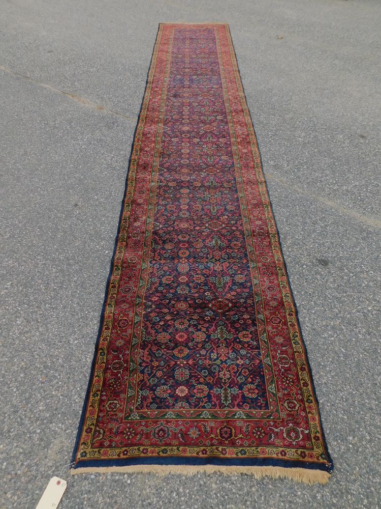 Appraisal: ANTIQUE KURDISH RUNNER RUG Antique Kurdish runner in navy blue